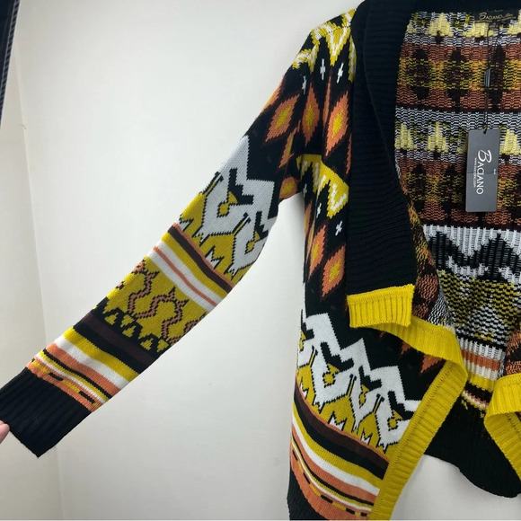 Baciano Open Knit Geometric Waterfall Cardigan Boho Southwestern Fair Isle Retro - Picture 11 of 12